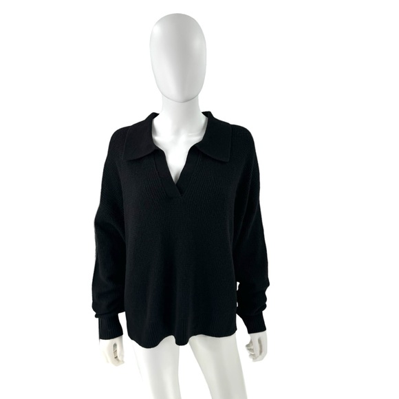 Quince | NEW Baby Alpaca-Wool Waffle Stitch Polo Sweater in Black Size XL - Picture 3 of 11